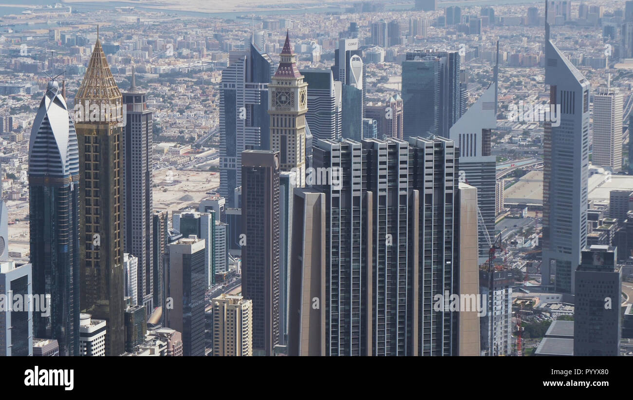 Modern skyscrapers on Sheikh Zayed Road, in the heart of the financial district of Dubai Stock Photo
