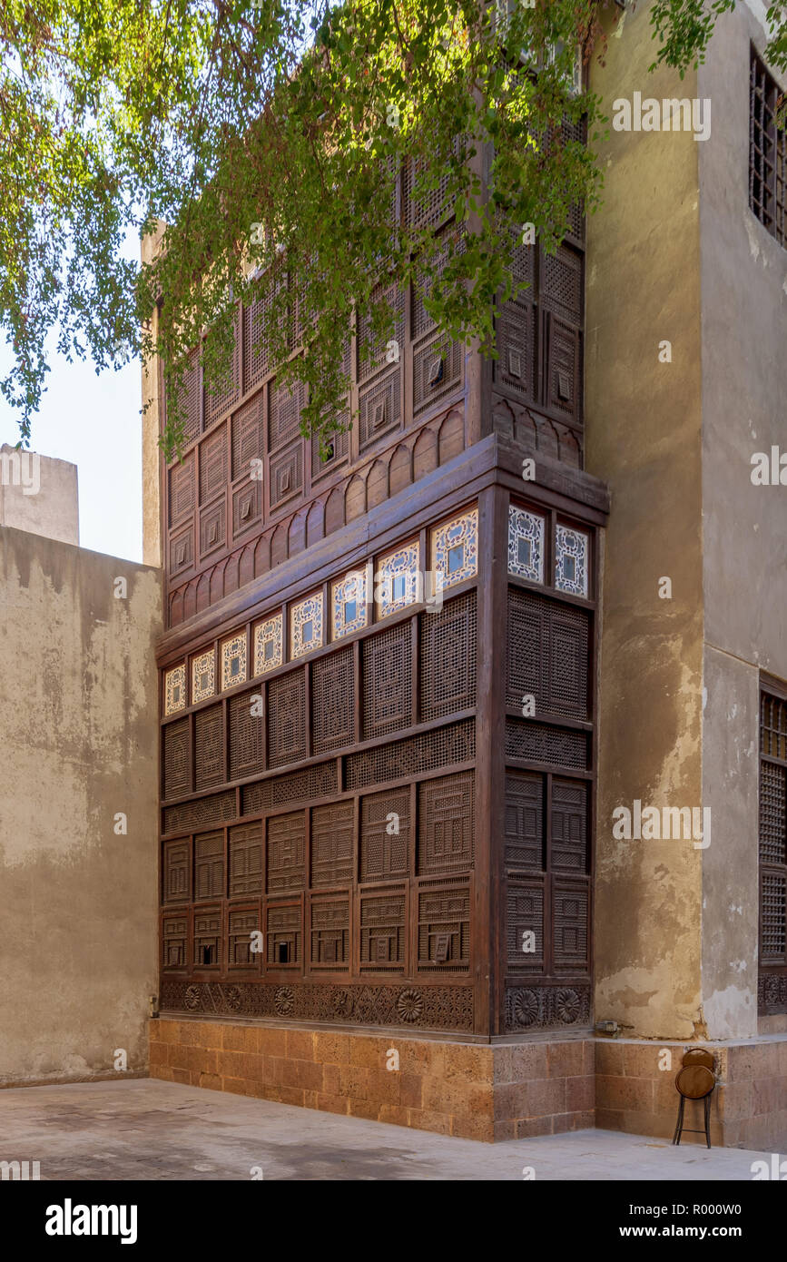 Mashrabiya facade of El Sehemy house, an old Ottoman era historic house in El Moez Street, Cairo, Egypt, originally built in 1648 Stock Photo