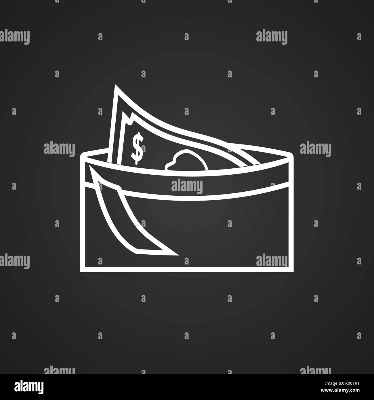 Wallet with cash thin line on black background icon Stock Vector Image ...