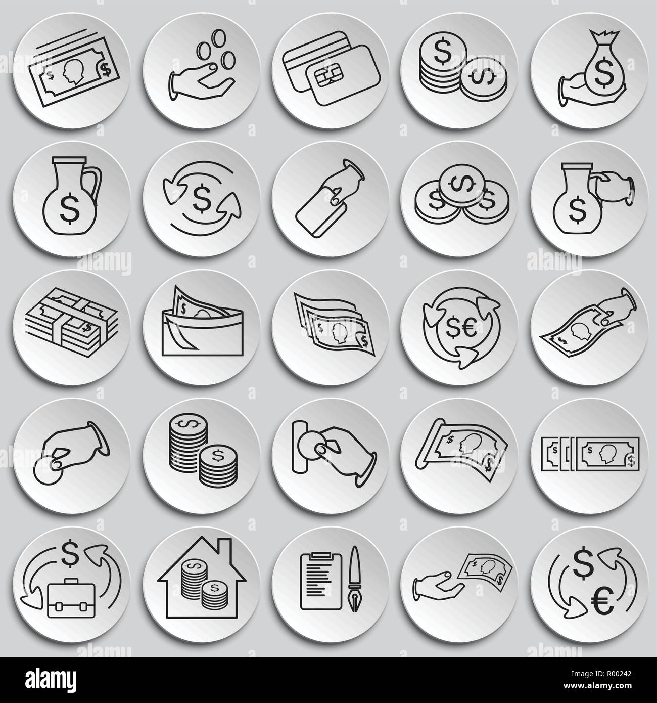 Money and finance thin line set on plates background icons Stock Vector ...