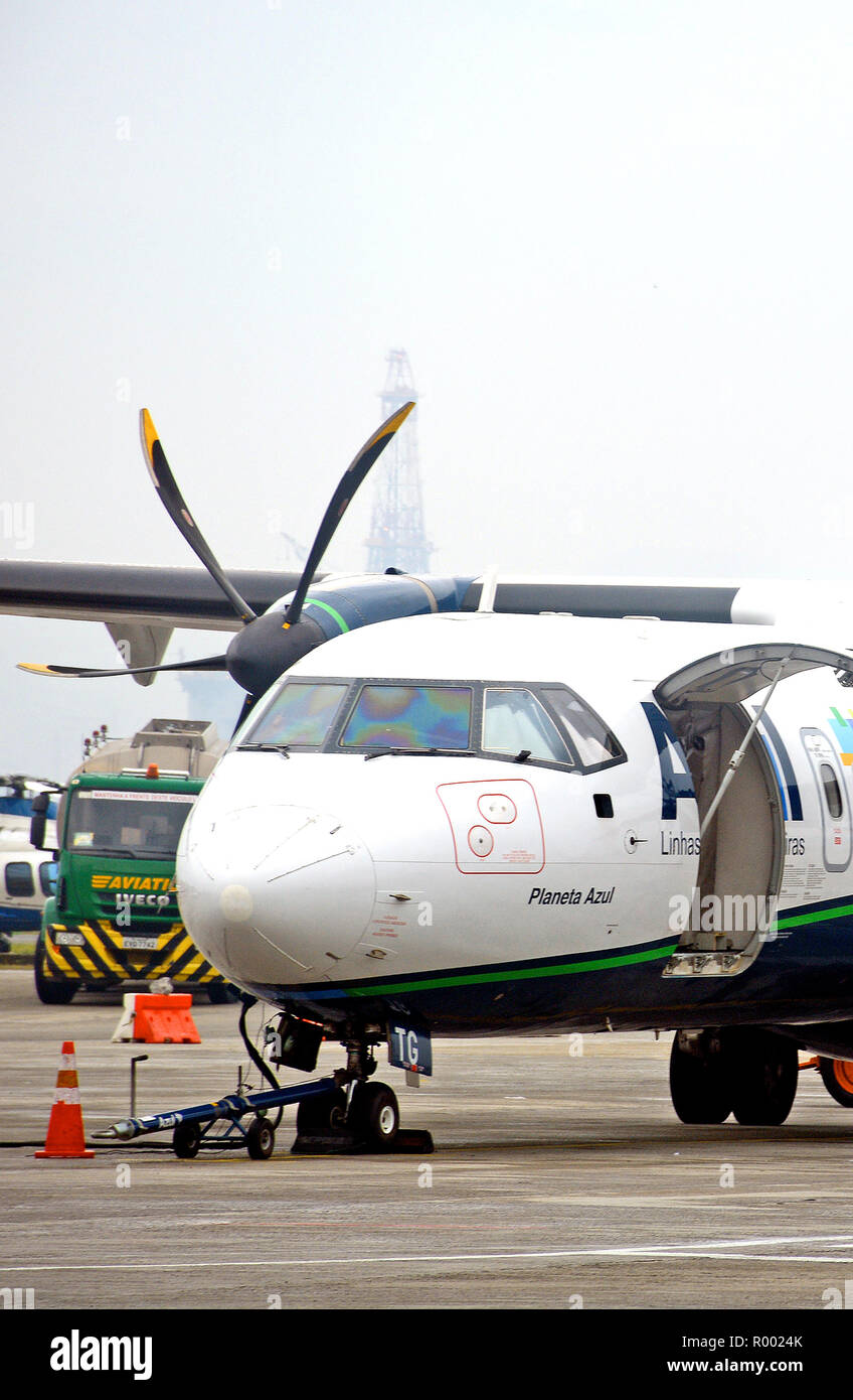 ATR 72 plane of Azul company in Santos Dumont airport, Rio de Janeiro, Brazil Stock Photo