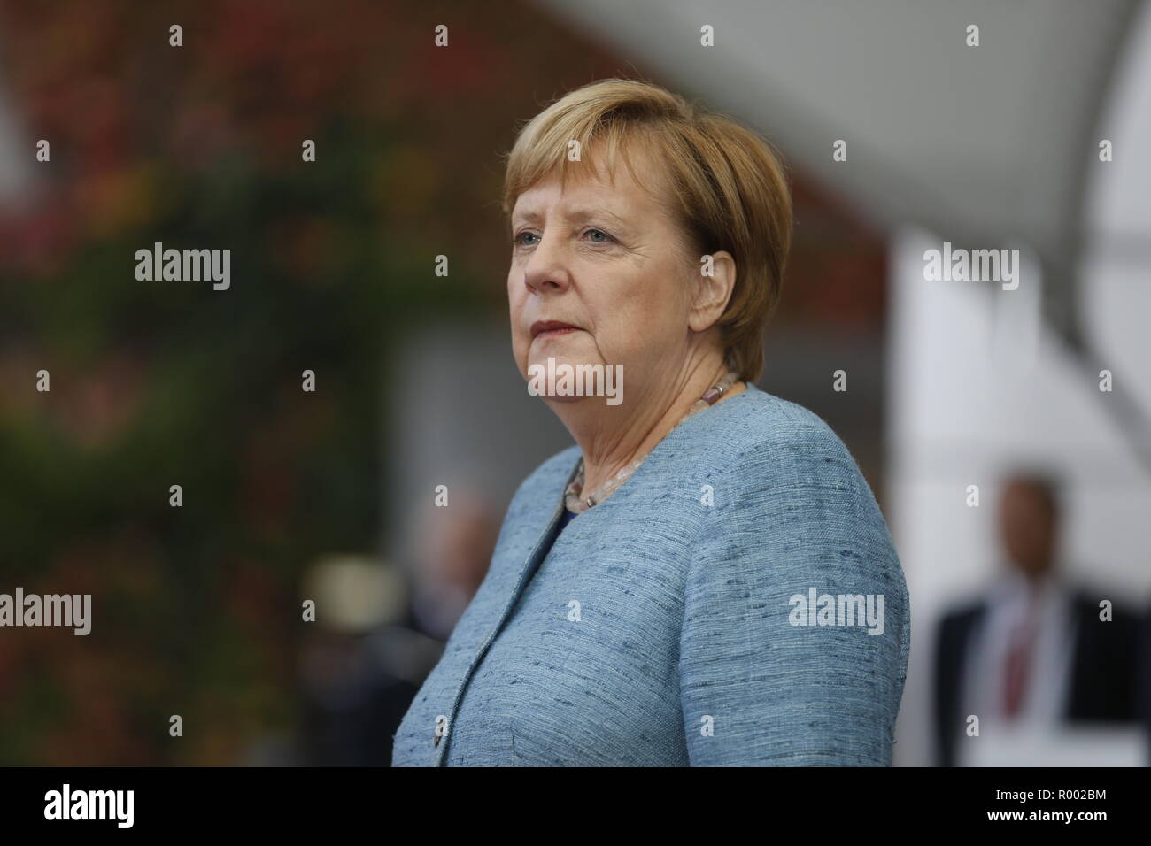 Berlin, Germany. 30th Oct, 2018. Berlin: Chancellor Angela Merkel welcomes the heads of state and government of the Compact-with-Africa countries (CwA) in the honorary court of the Federal Chancellery in Berlin. The photo shows Angela Merkel Credit: Simone Kuhlmey/Pacific Press/Alamy Live News Stock Photo