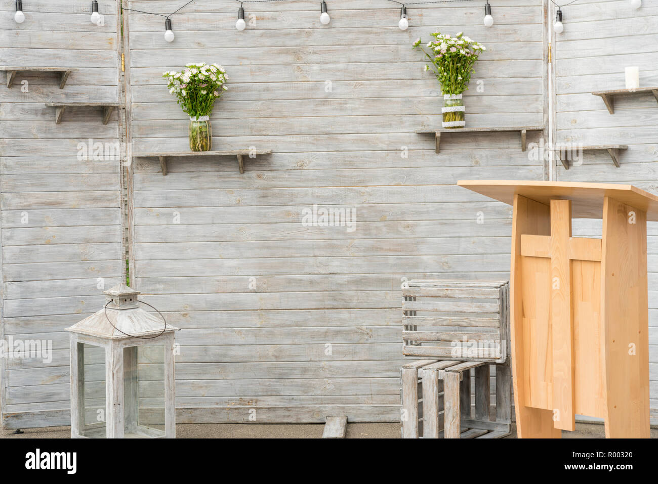 Wooden pulpit for the preacher. Stock Photo