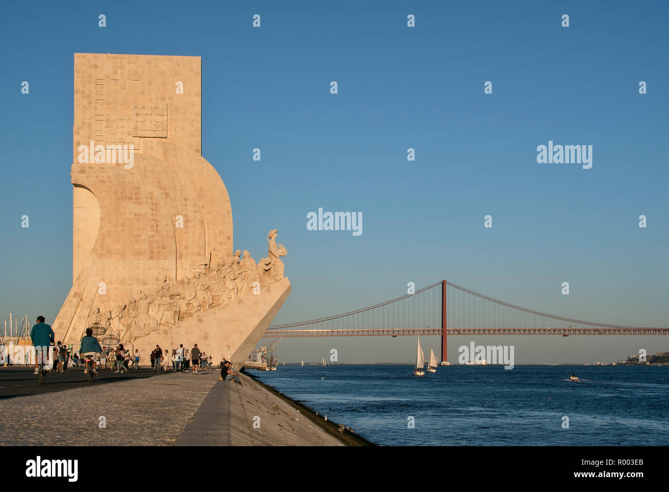 Monument to the Discoveries, Padrao dos Descobrimentos, on the banks of the Tagus River  (Rio Tejo) in the Belem district, Lisbon, Portugal. Stock Photo