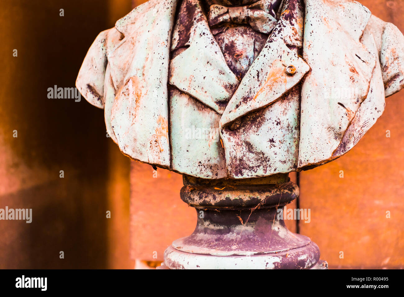 detail of historic bust showing a man in suit wearing a bow-tie paris, ile de france, france Stock Photo