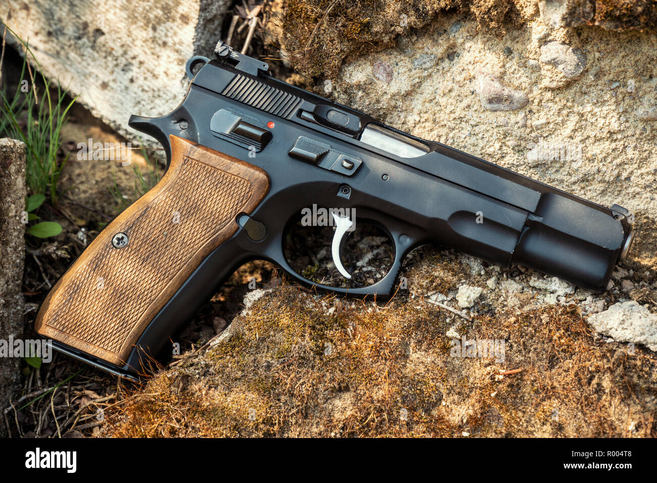 pic Gun Pictures 9Mm Download https www alamy com black 9mm pistol on a background of stones and moss image223738600 html
