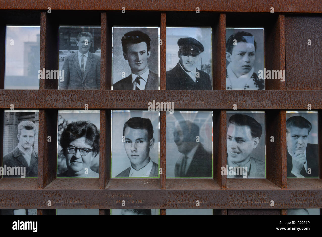 Photo wall dead person, memorial Berlin Wall, Bernauer street, middle