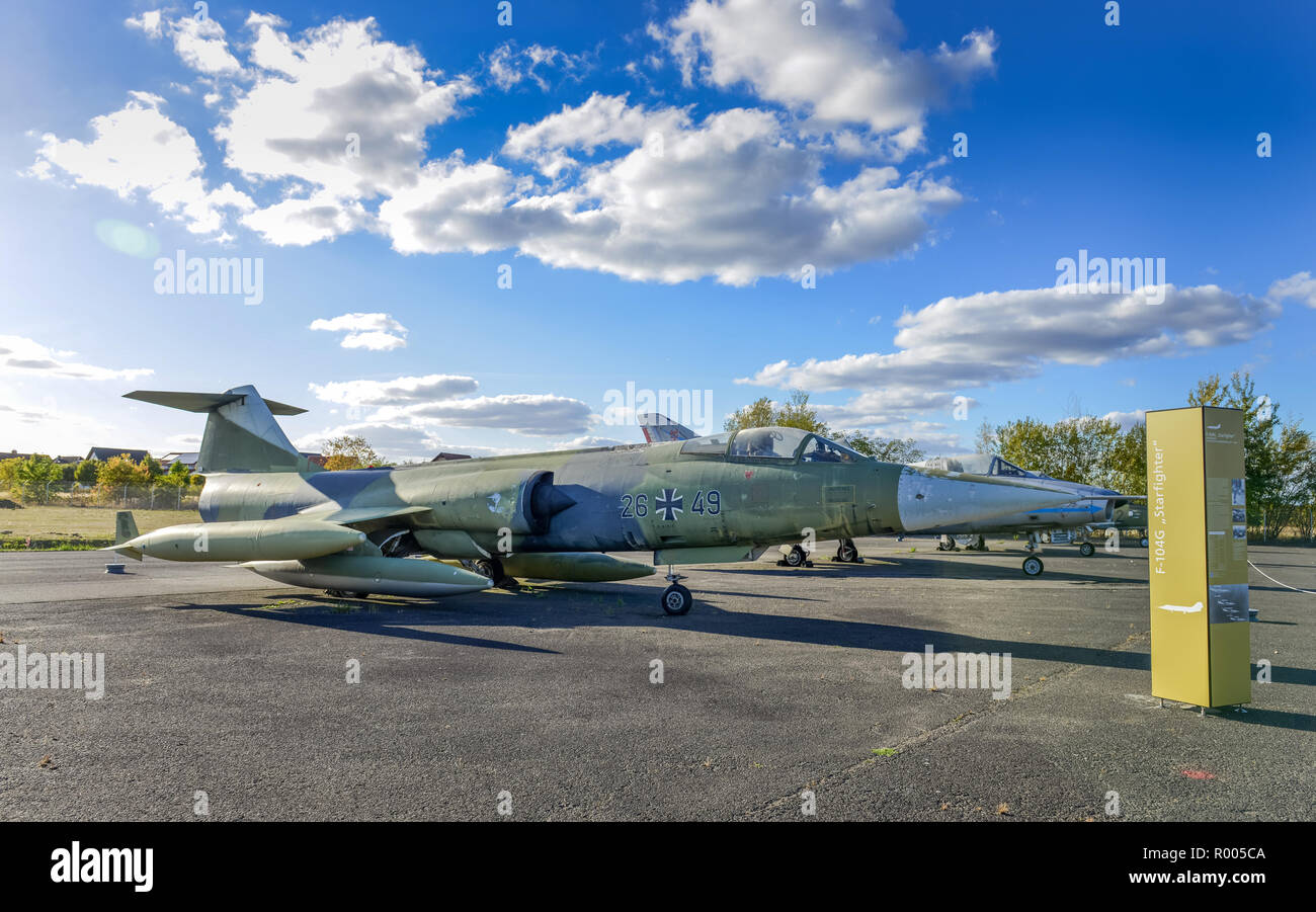 And the following 104 g Starfighter, free surface, military-historical museum, airfield Gatow, Berlin, Germany, F 104 G Starfighter, Freiflaeche, Mili Stock Photo