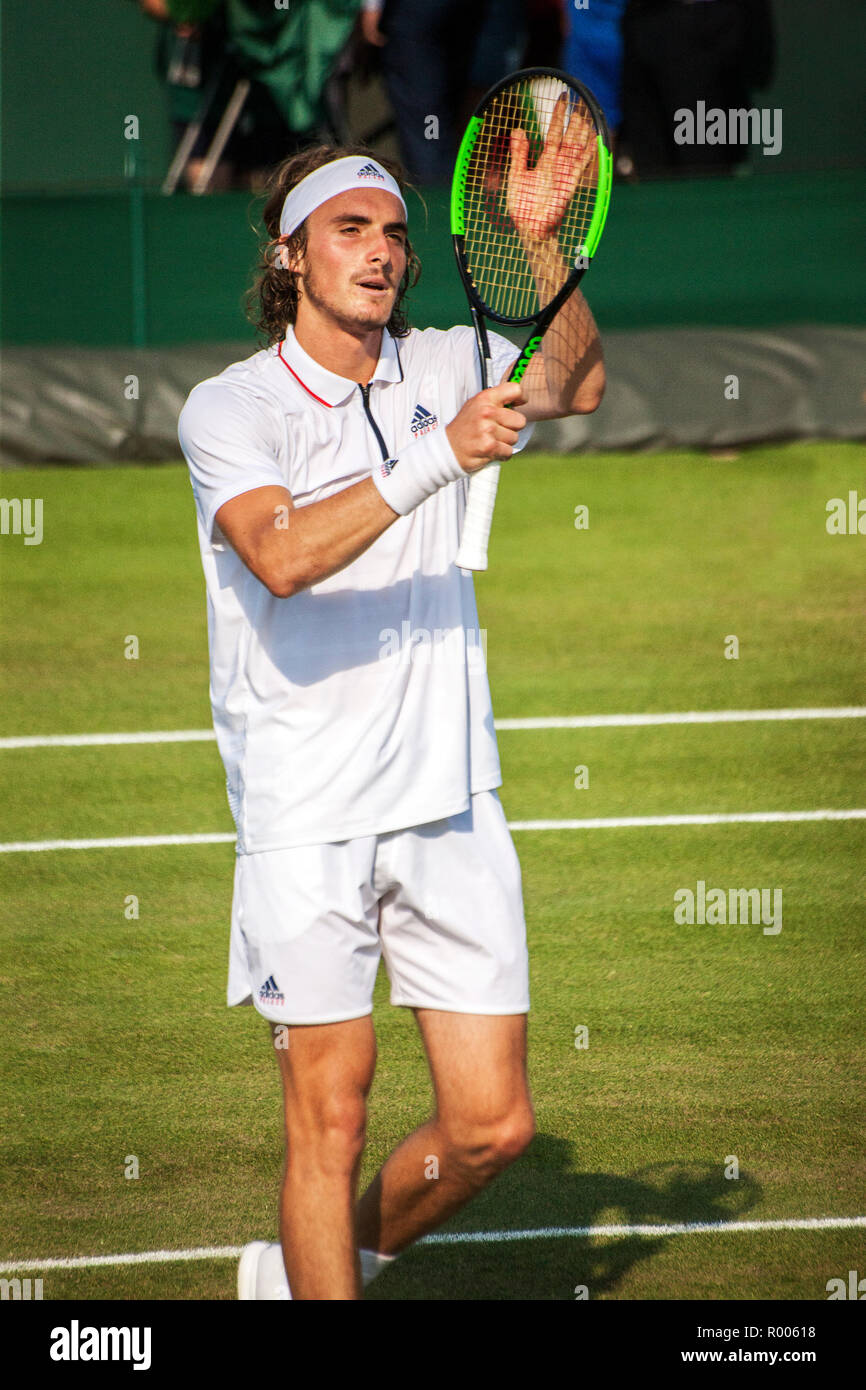 Stefanos Tsitsipas male tennis player Wimbledon 2018 Stock Photo