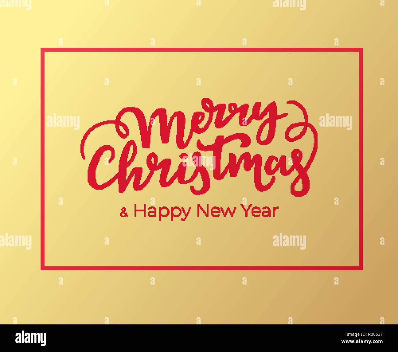 Christmas and New Year greeting card design with red frame and hand ...