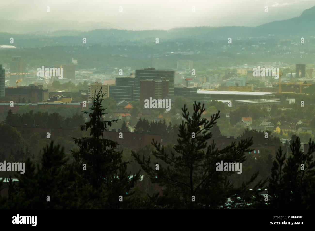 Heavy summer rain in Oslo, Norway. Stock Photo