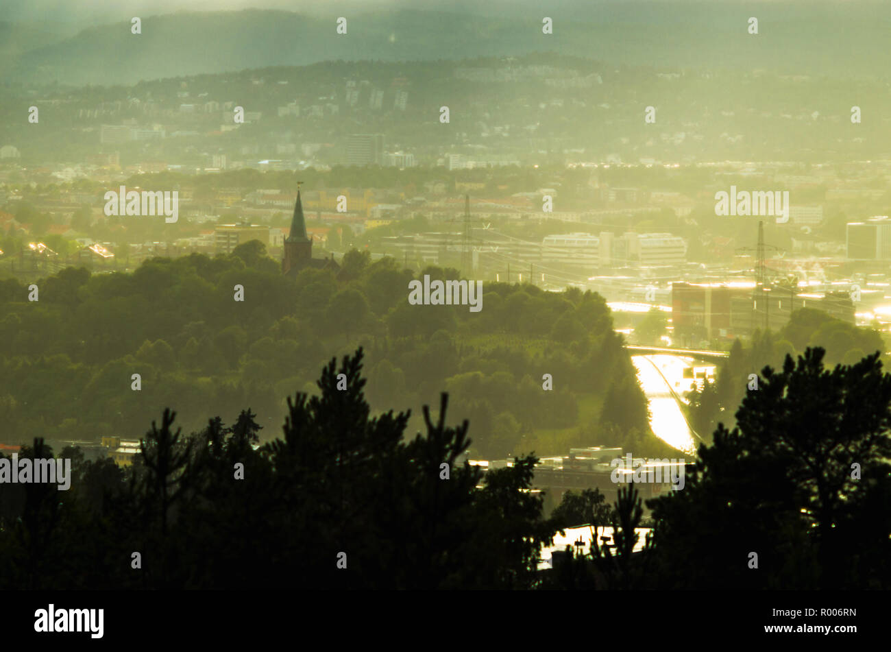 Heavy summer rain in Oslo, Norway. Stock Photo