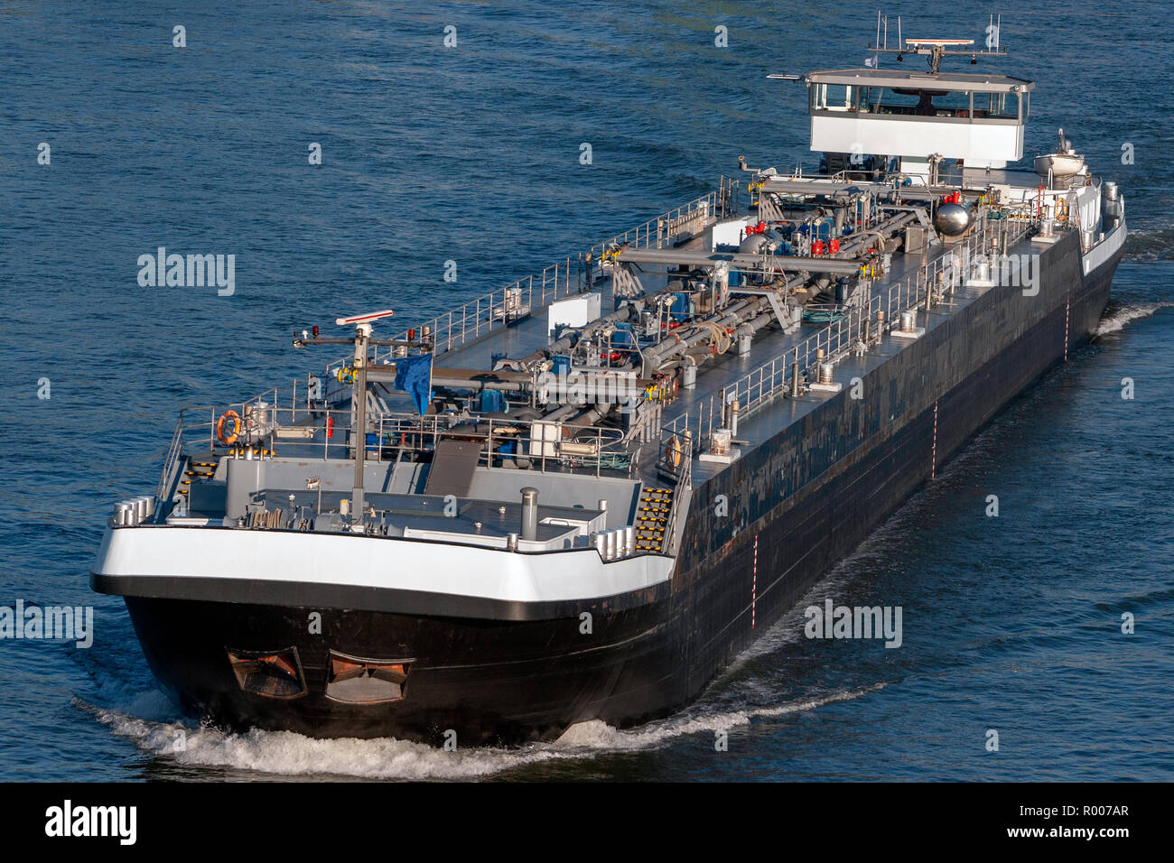 Oil and gas barge tanker ship on the German Rhein river. Stock Photo
