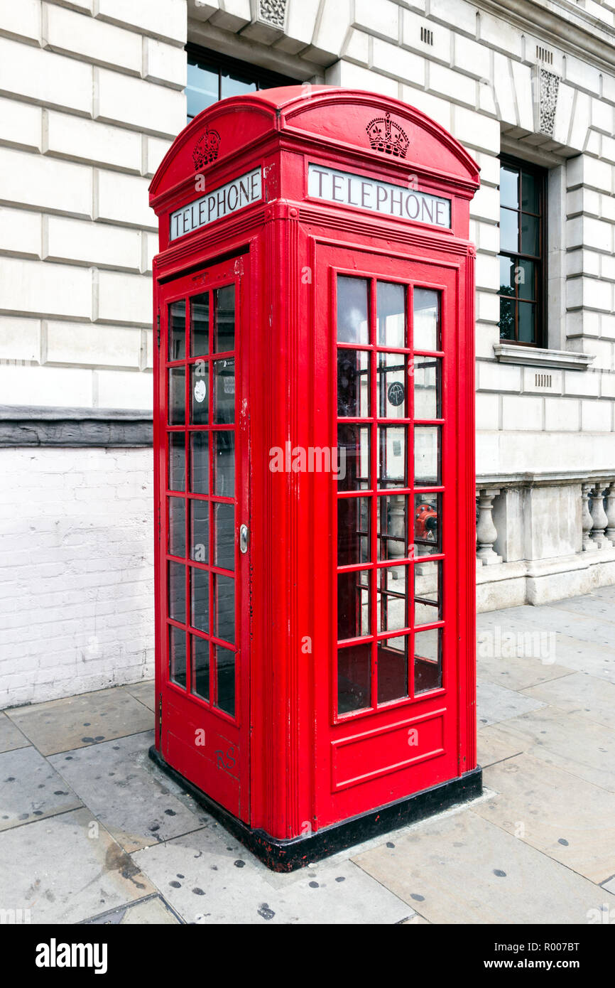 Traditional British red telephone box in London Stock Photo