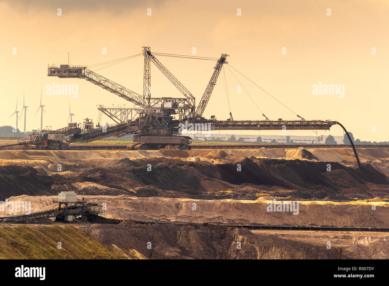 Mining equipment in a Brown Coal Open Pit Mine. Stock Photo