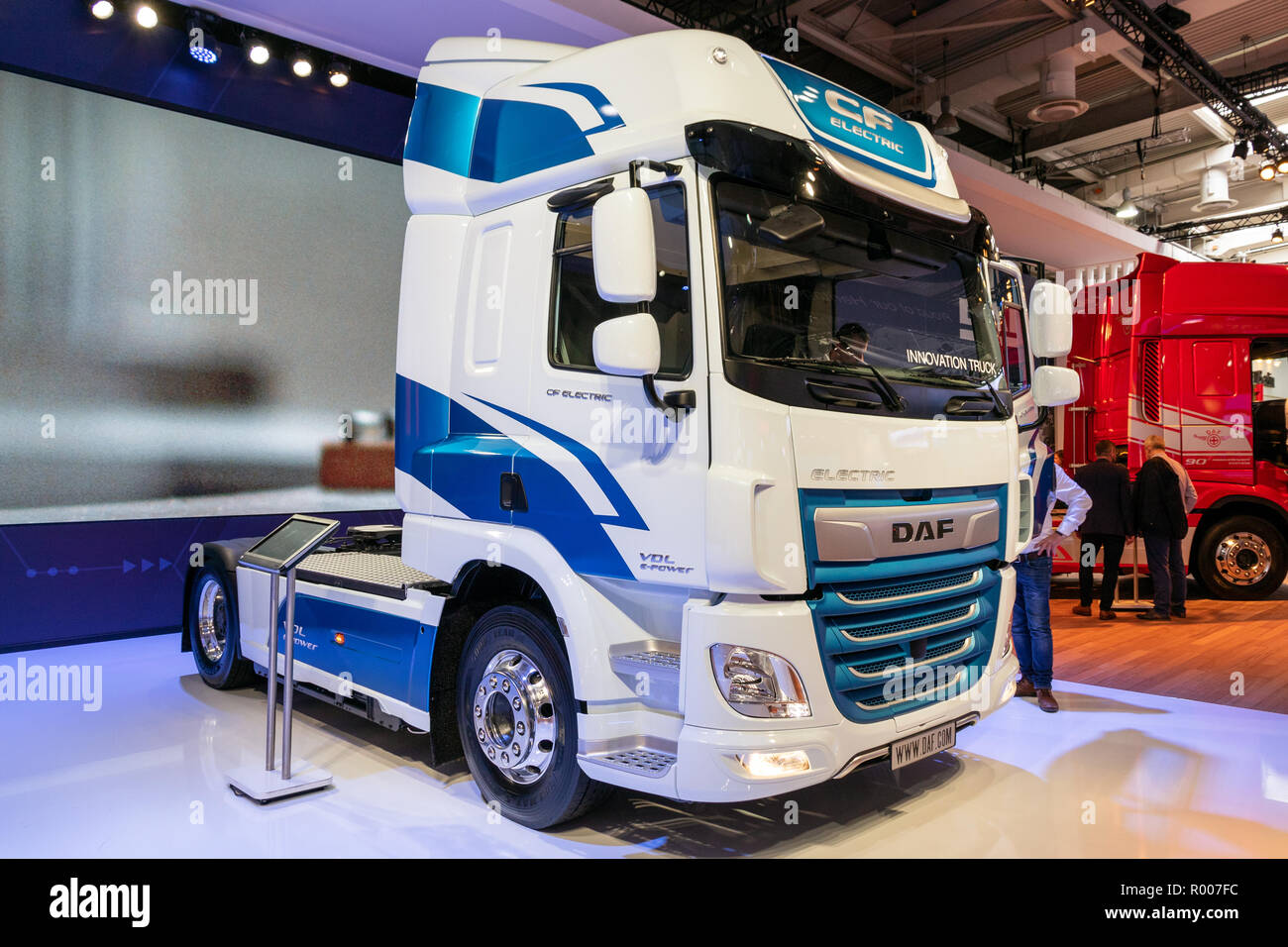 HANNOVER, GERMANY - SEP 27, 2018: New DAF CF Electric truck showcased at the Hannover IAA Commercial Vehicles Motor Show. Stock Photo