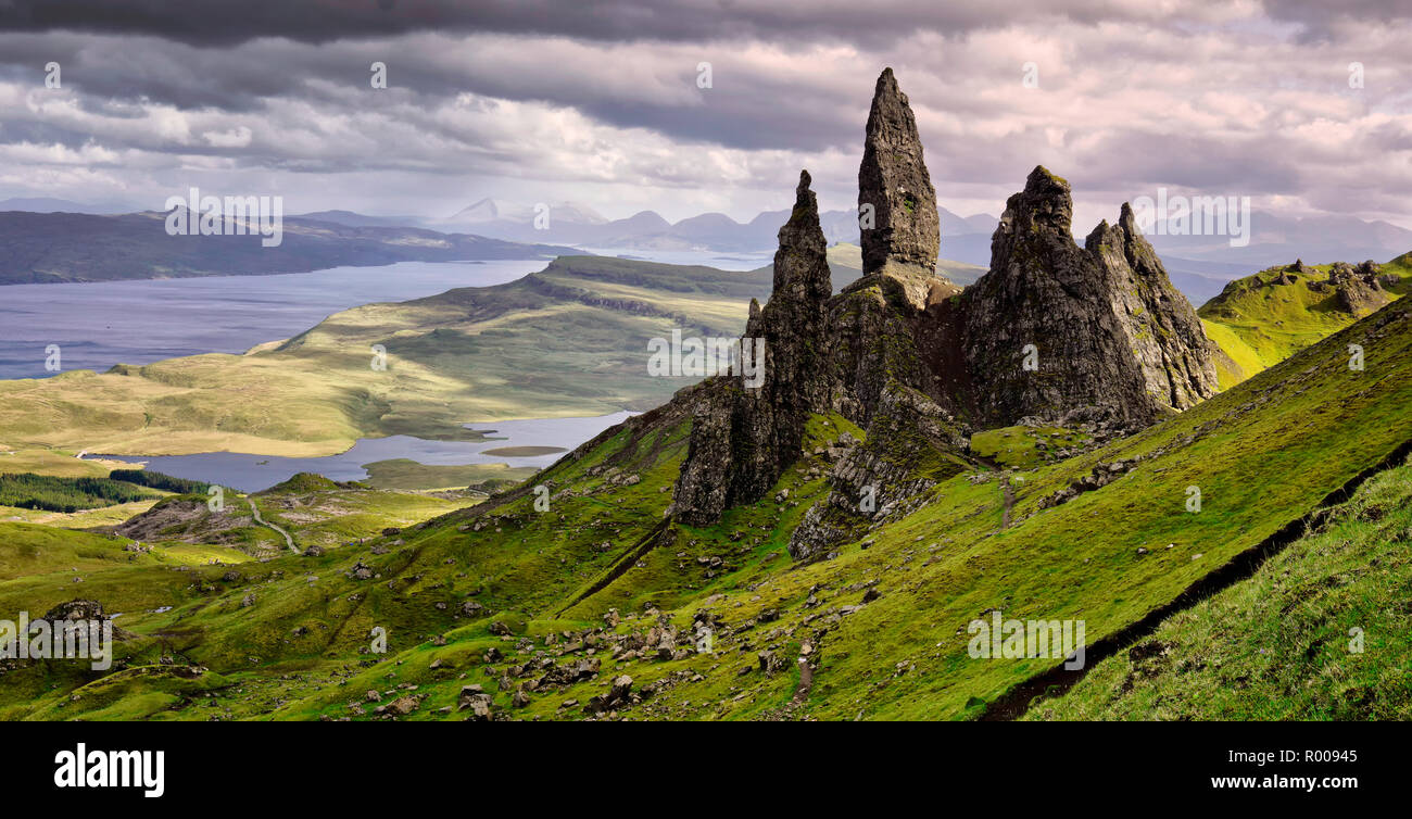 The Old Man of Storr caught in Spring light, Isle of Skye, Scotland Stock Photo