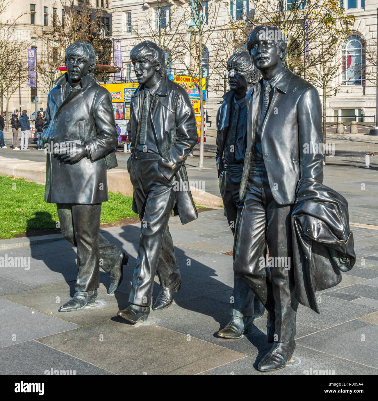 The Beatles Statue on Pier Head, Liverpool, Merseyside Stock Photo