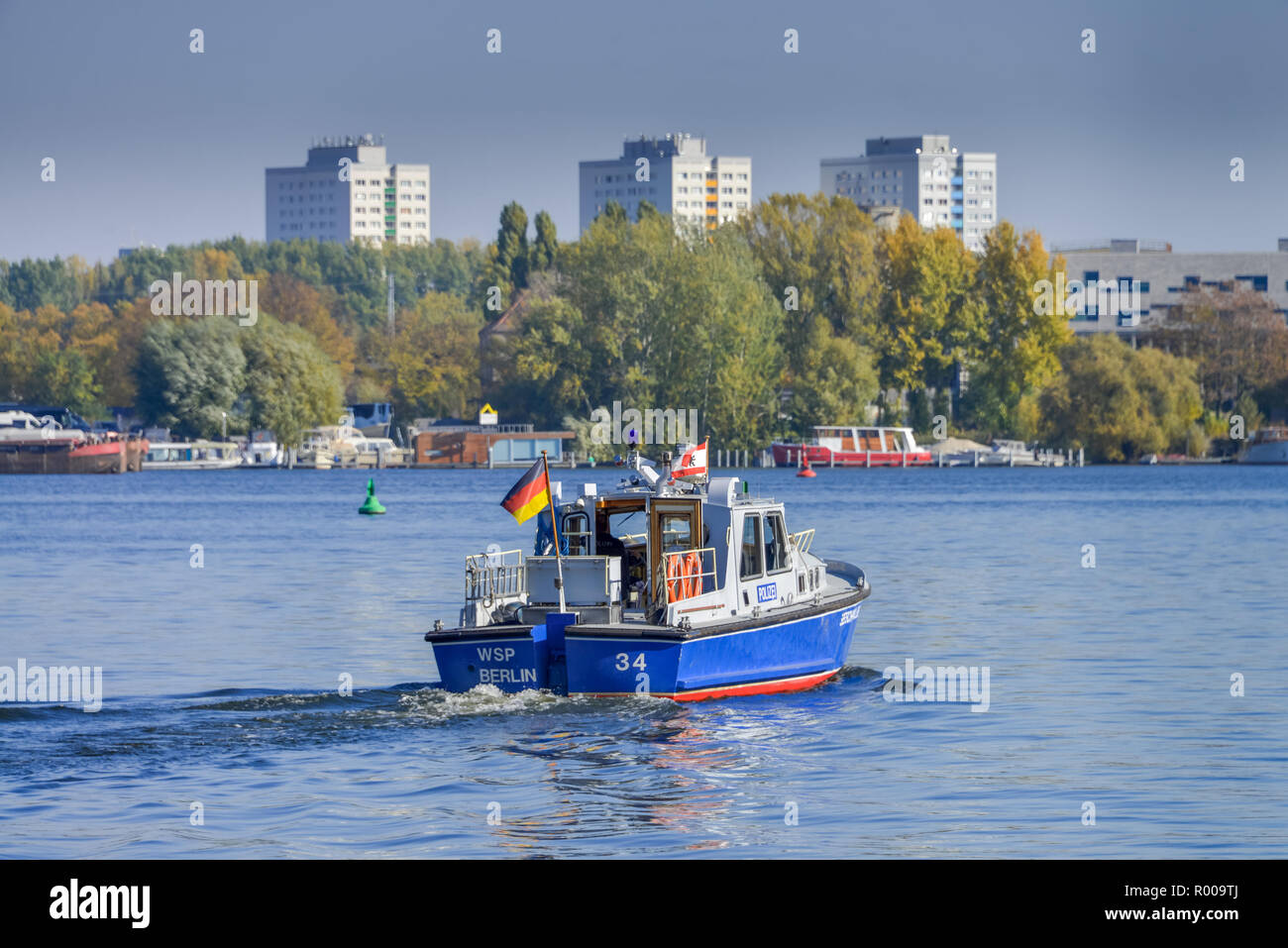 River police, Rummelsburger bay, Stralau, Friedrich's grove, Berlin, Germany, Wasserpolizei, Rummelsburger Bucht, Friedrichshain, Deutschland Stock Photo