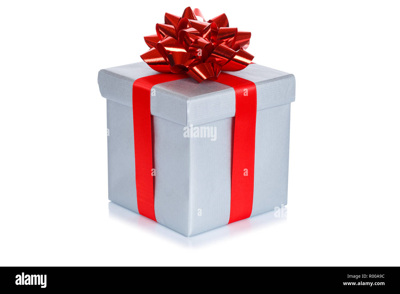 Birthday Gift Christmas Present Silver Box Isolated On A White Background Stock Photo Alamy