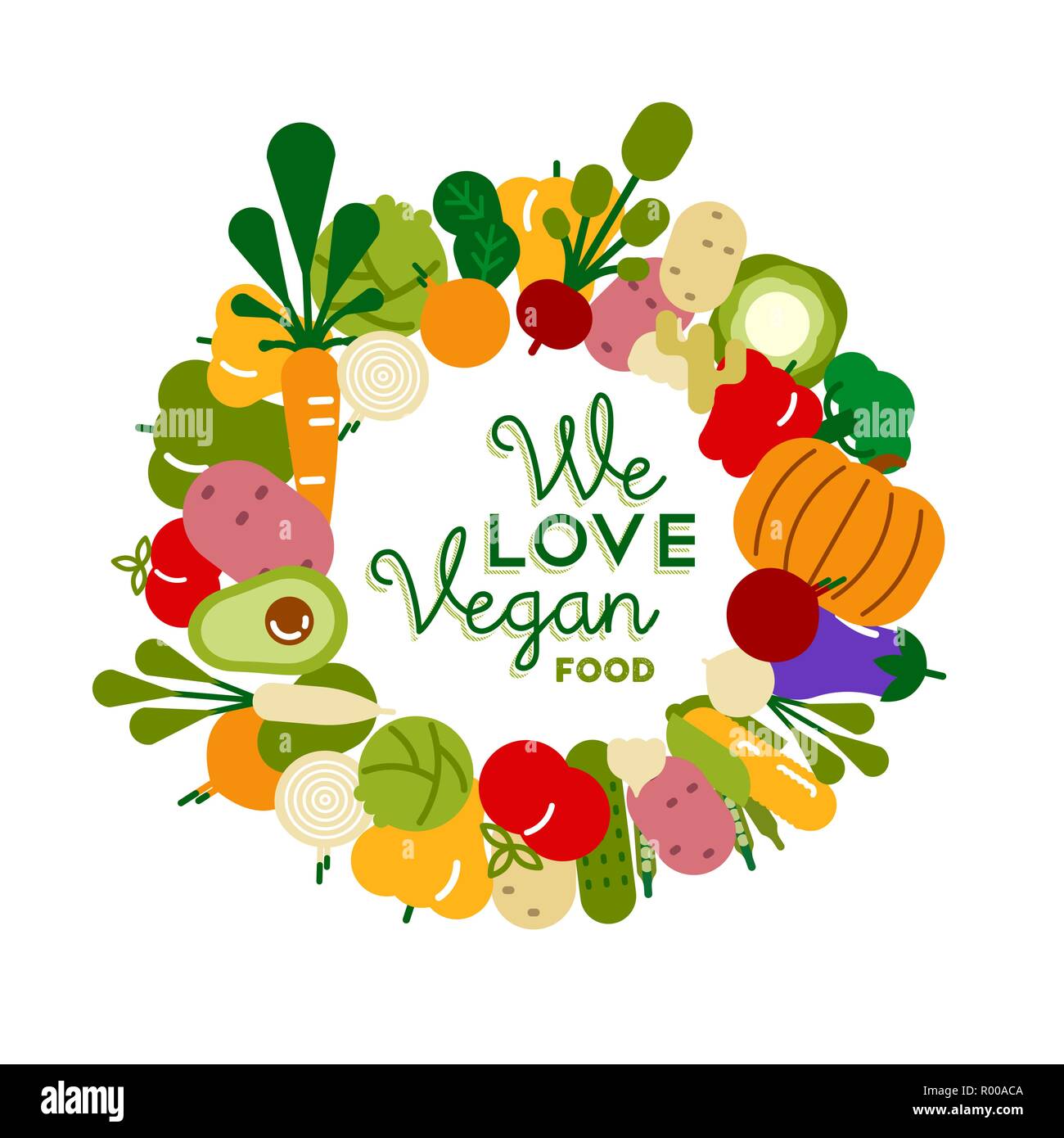 Vegan food greeting card illustration for organic and healthy diet with
