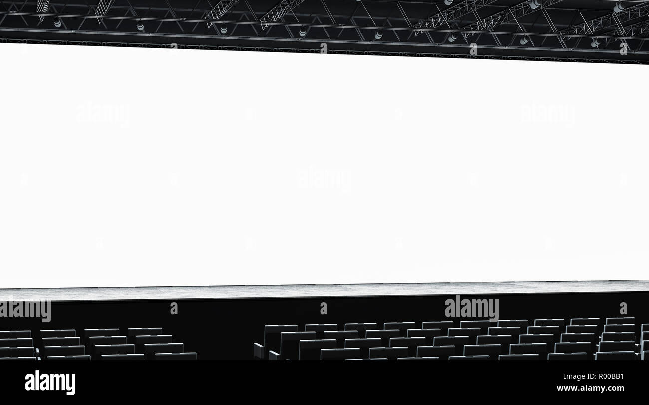 Download Blank White Large Screen In Presentation Hall Mockup Left Side View 3d Rendering Empty Cinema Monitor