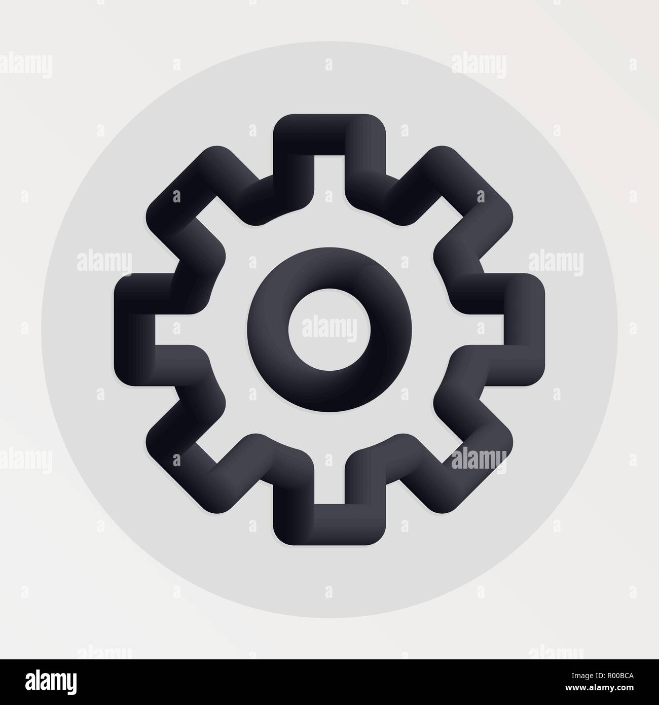 Settings, preferences, gear blended bold black line icon. Vector illustration of cogwheel shape fluid pictogram in a circle over white background Stock Vector