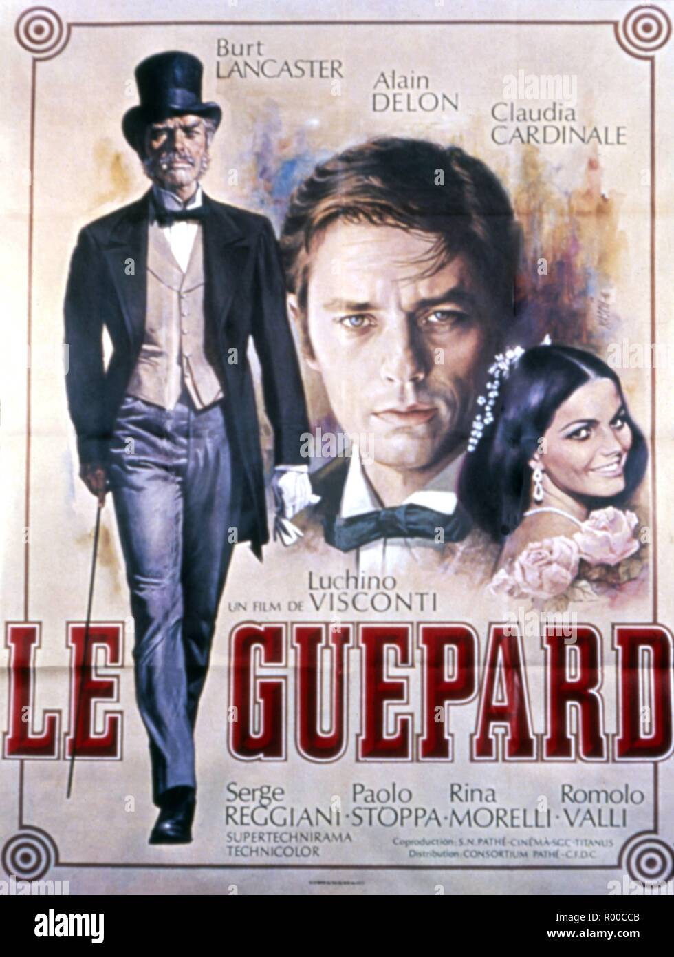Le Guepard Il Gattopardo Year : 1963 France / Italy Director : Luchino Visconti Alain Delon, Burt Lancaster, Claudia Cardinale Poster  (Fr)  Golden Palm Cannes 1963 Stock Photo