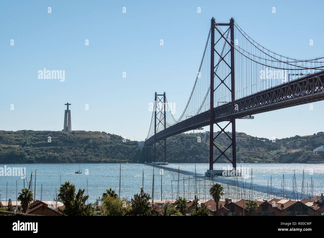 View of the Tagus River (Rio Tejo), the Ponte 25 de Abril Bridge and