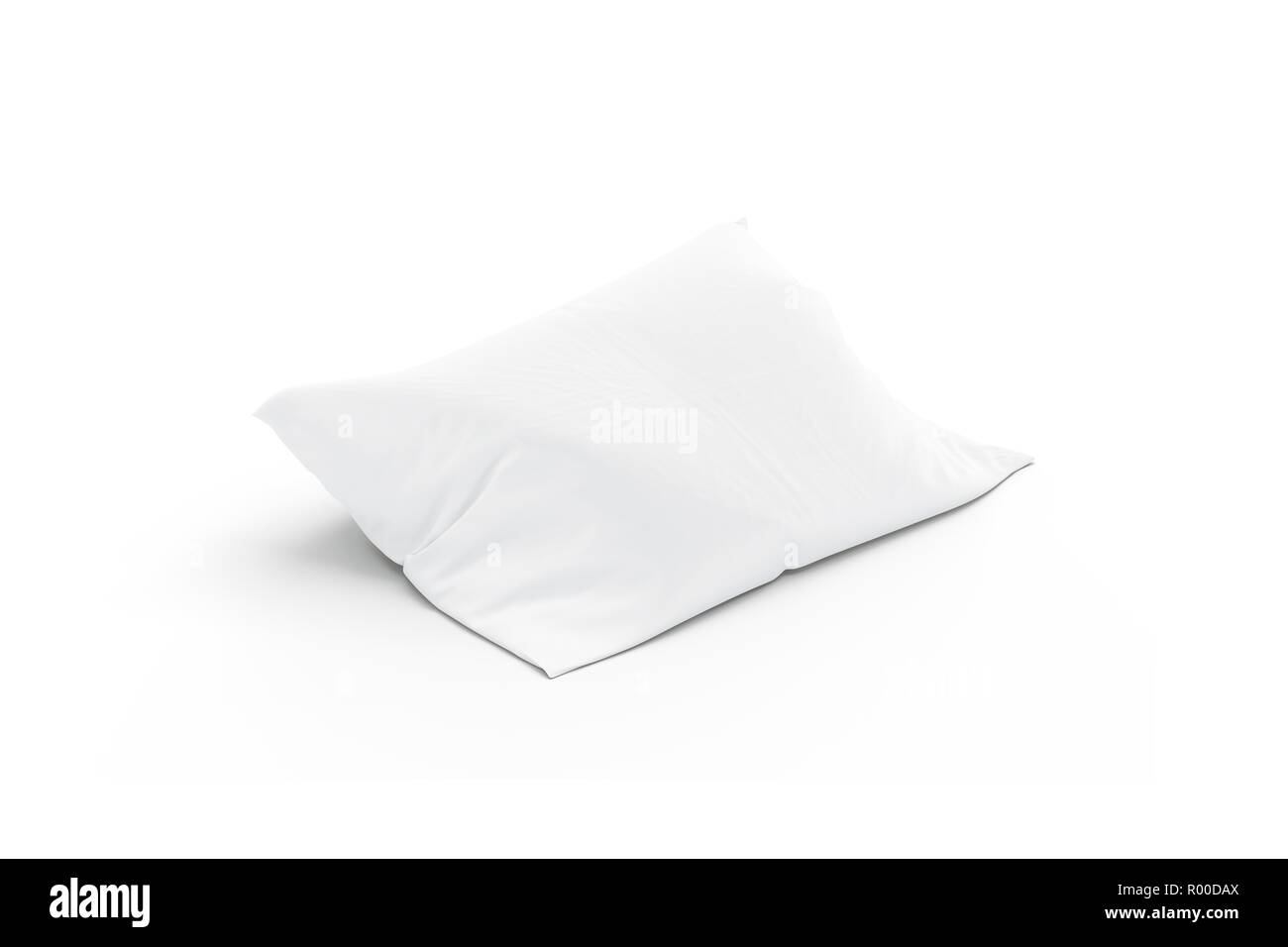 Blank white pillow mockup, isolated, side view, 3d rendering. Empty cushion for sleep mock up. Clear comfort pad in pillowcase. Bedding pilow for nap or relax template. Stock Photo