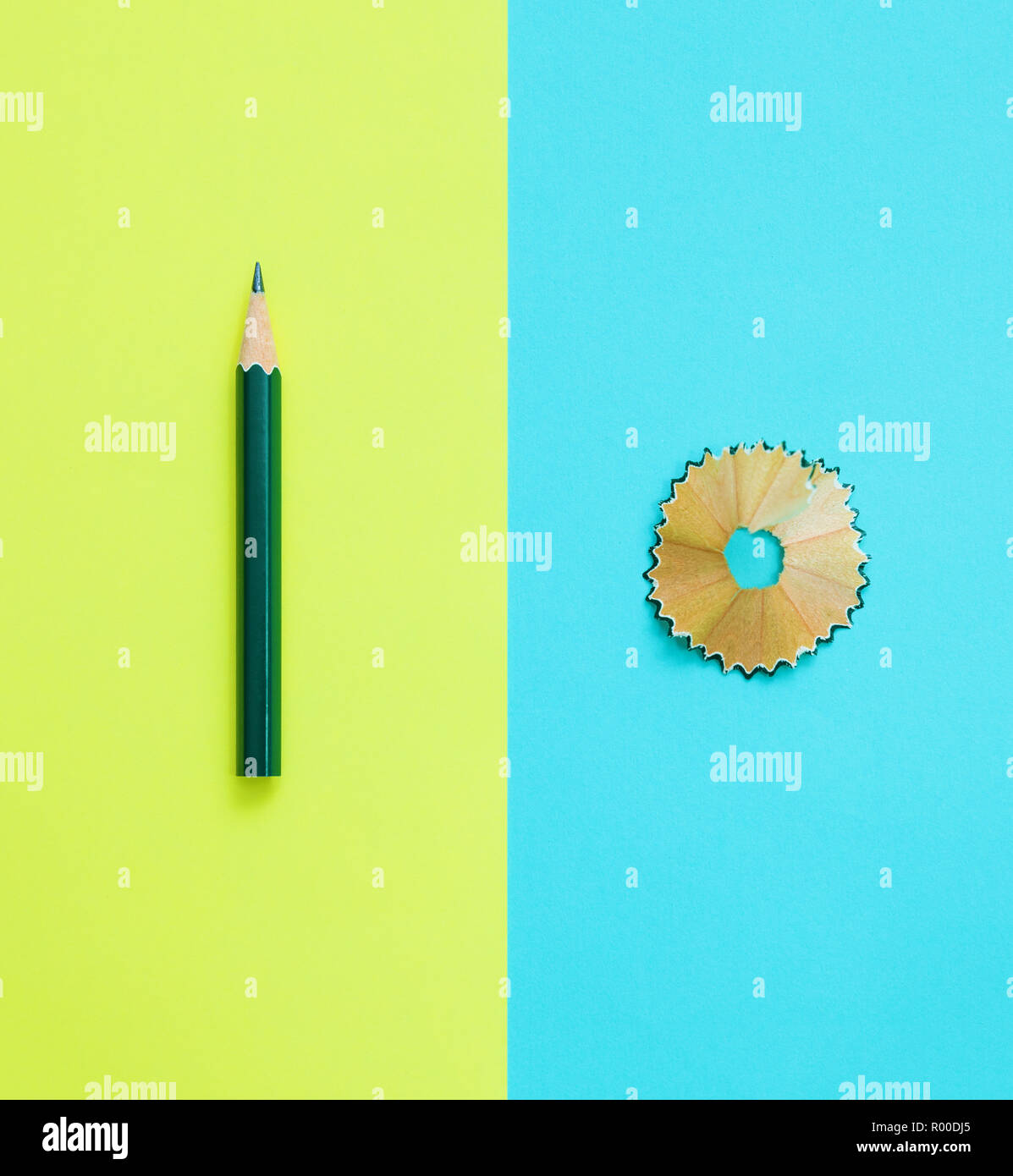 colored pencil and pencil sharpener trash, stationary Stock Photo Alamy