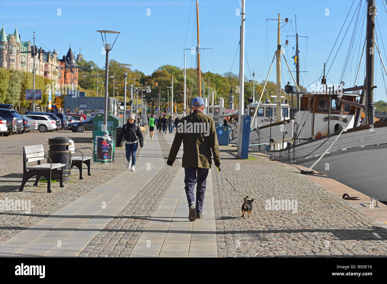People on Strandvagen boulevard, Ostermalm Stock Photo