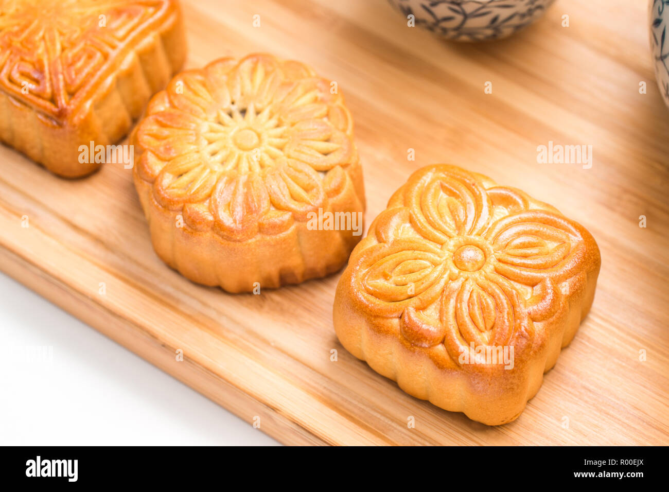 Mid-Autumn Festival moon cake on white background Stock Photo - Alamy