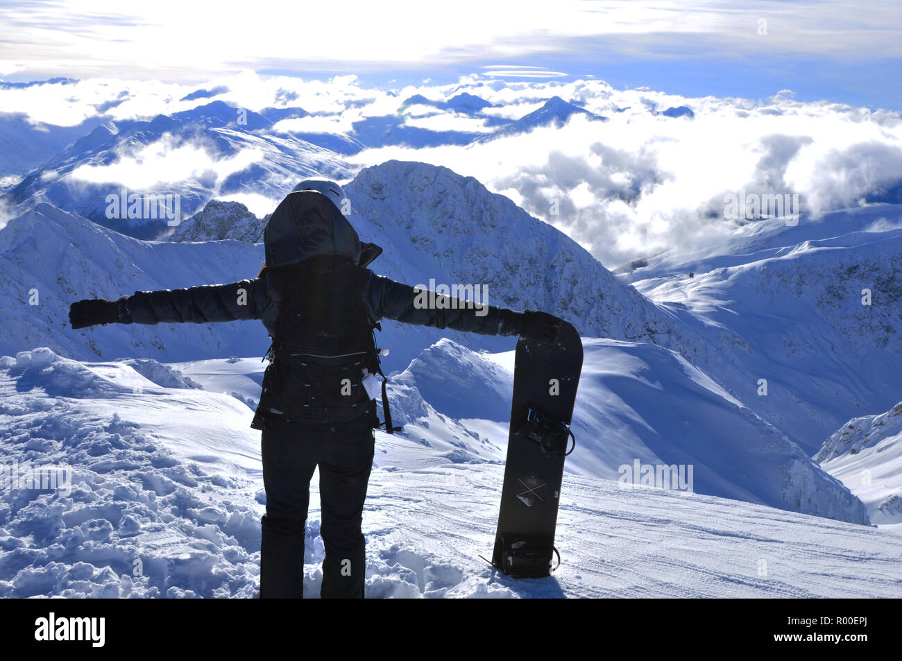 Breathtaking view from the Swiss Alps from Weissfluhjoch at the famous