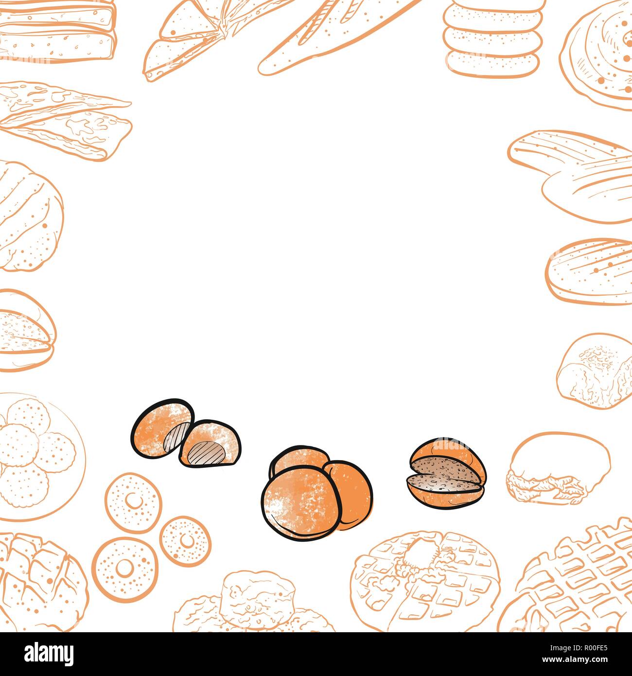 Bakery icons on vintage background. Vector food illustration. Stock Vector