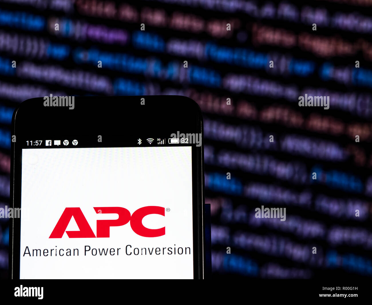 APC by Schneider Electric logo seen displayed on smart phone. APC by  Schneider Electric, formerly known as American Power Conversion Corporation,  is a manufacturer of uninterruptible power supplies, electronics  peripherals and data
