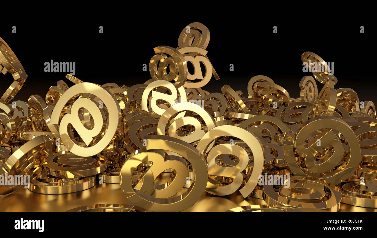 3d rendering of falling signs email. Variant in gold style Stock Photo