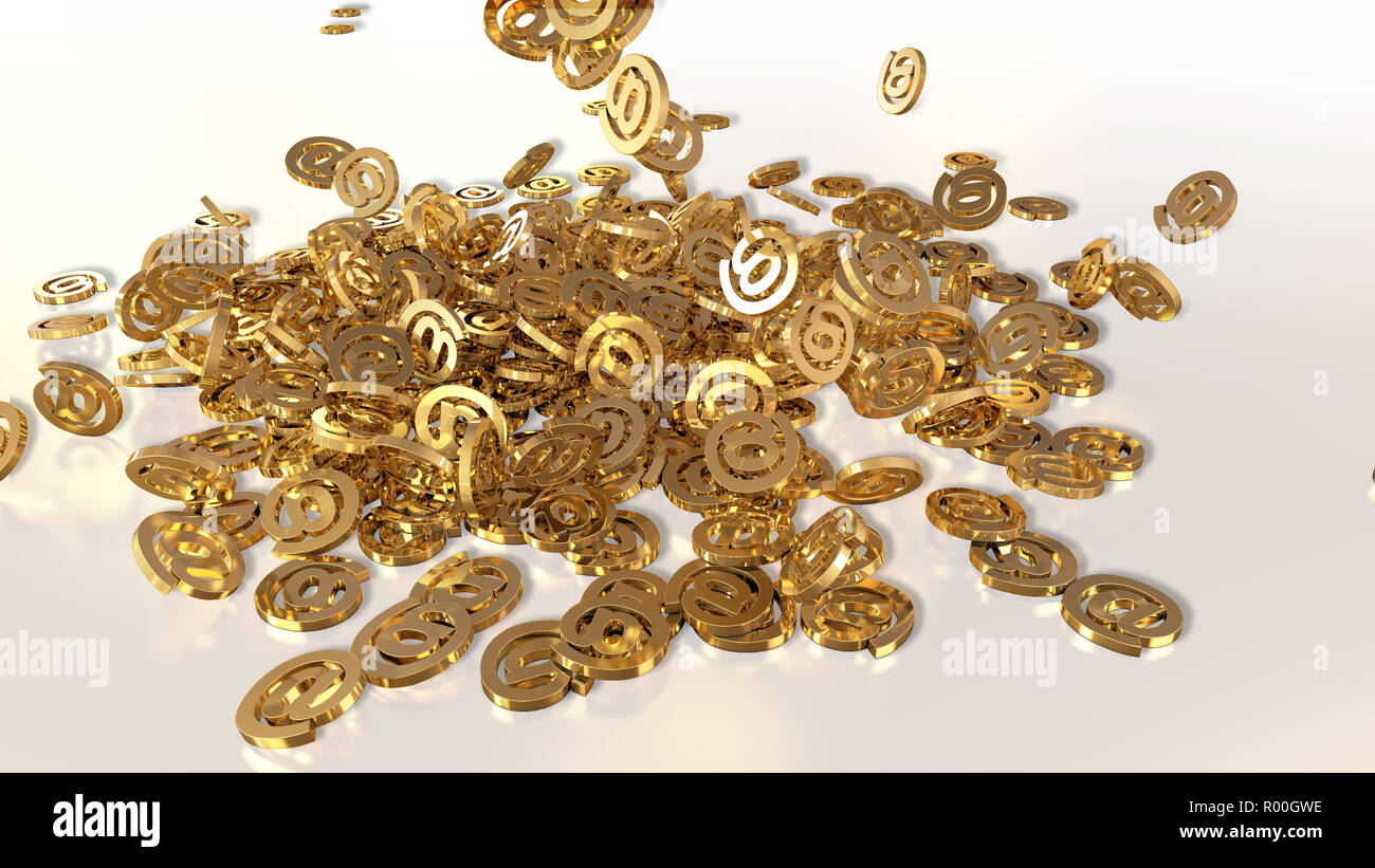 3d rendering of falling signs email. Variant in gold style Stock Photo
