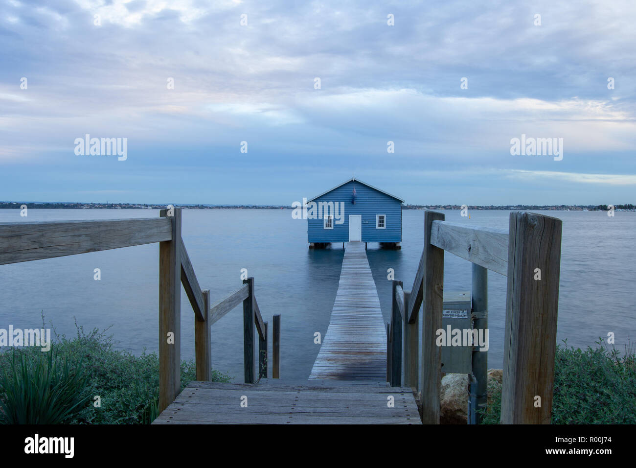 Blue Boat House In Perth At Cloudy Sunset Stock Photo 223749096