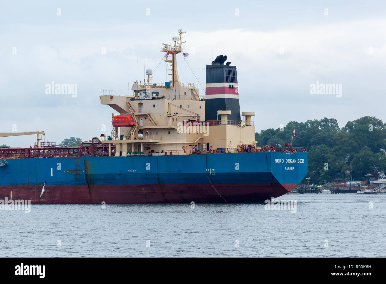PERTH AMBOY, NEW JERSEY - August 7, 2017: The Nord Organiser Oil Tanker navigates the Arthur Kill Stock Photo