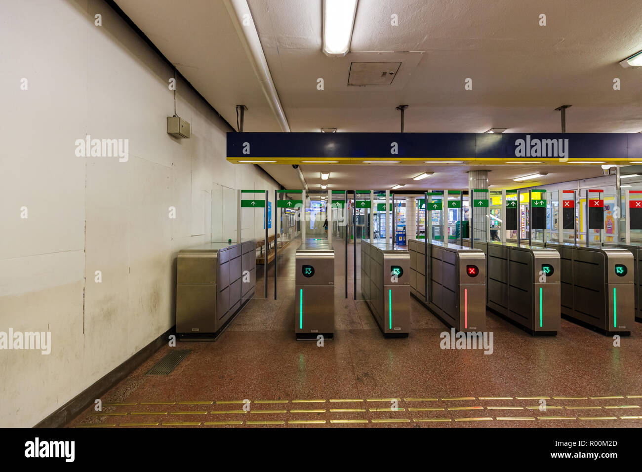 Editor 08.23.2018 Stockholm Sweden, Turnstiles on metro station in Stockholm Stock Photo