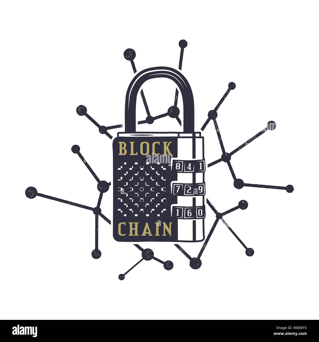 Blockchain emblem concept. Digital assets logo. Vintage hand drawn lock and  block chain web. Monochrome design. Technology badge. Stock illustration  isolated on white background Stock Photo - Alamy