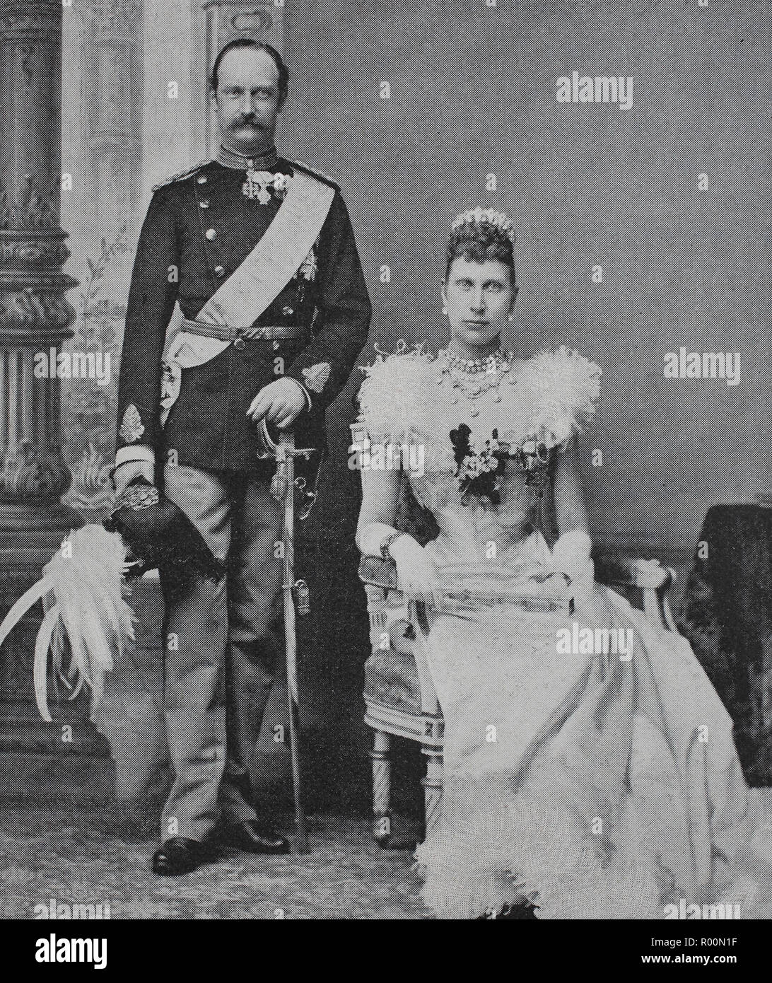 Digital improved reproduction, Frederick VIII, 1843 - 1912, was King of Denmark from 1906 to 1912 and Louise of Sweden, Louise Josephine Eugenie, 1851 - 1926, was Queen of Denmark, original print from the year 1899 Stock Photo