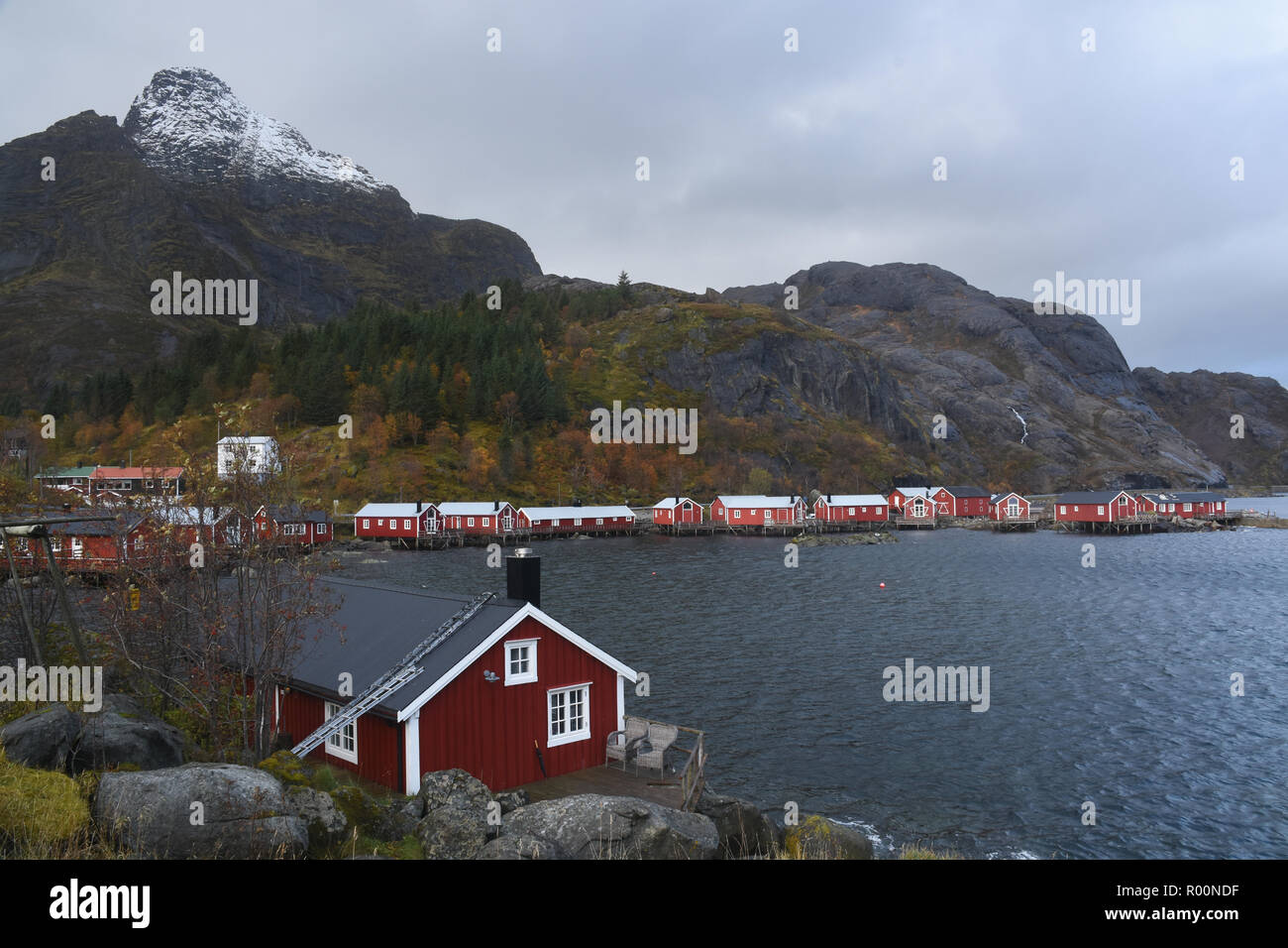 Rorbuer in Nusfjord, Lofoten, Norway Stock Photo