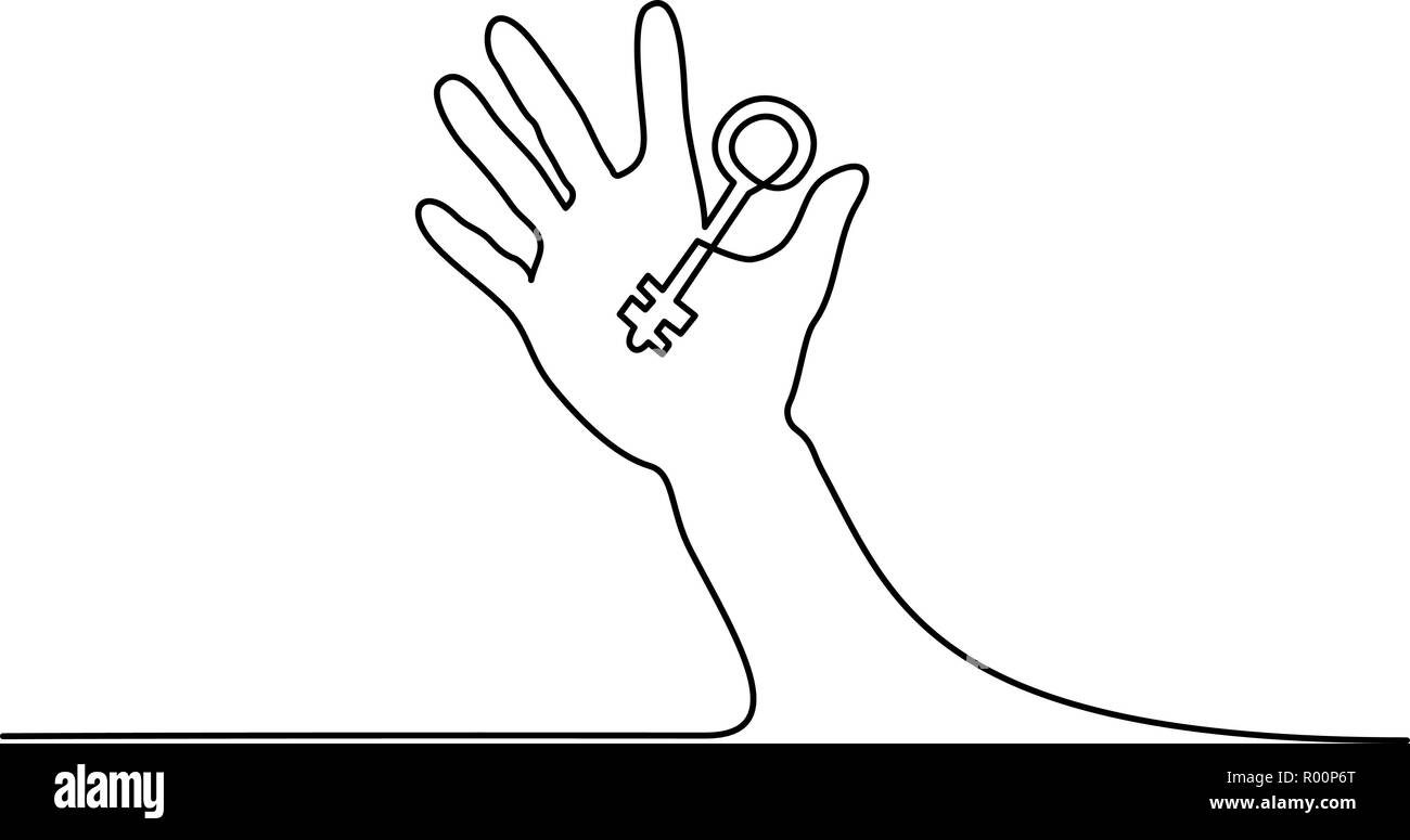 Continuous one line drawing. Abstract hand holding key. Vector illustration Stock Vector