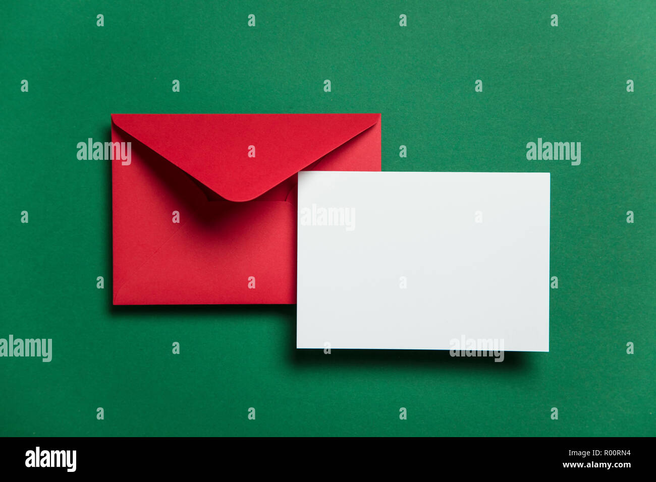 Blank white card with red paper envelope Christmas card template mock ...