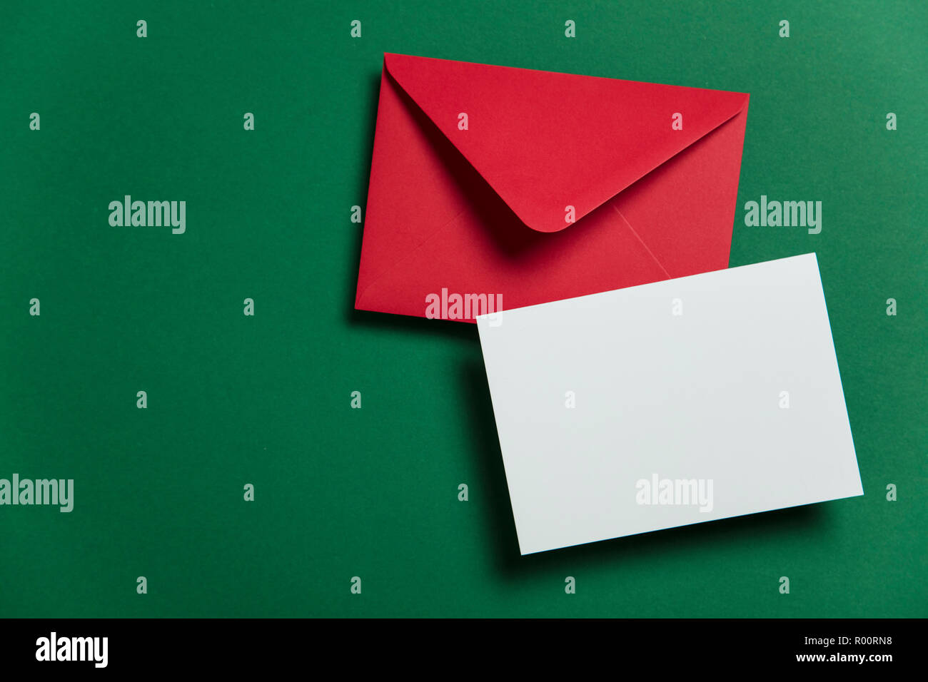 Blank white card with red paper envelope Christmas card template mock ...