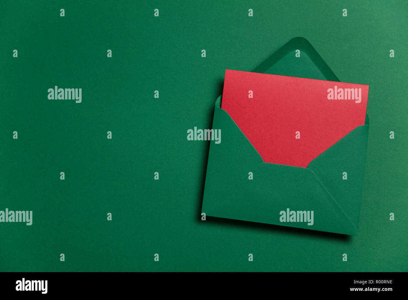 Blank red card with green paper envelope Christmas card template mock ...