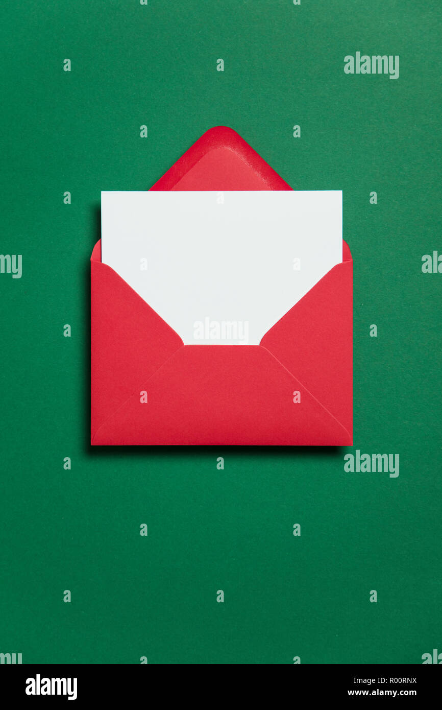 Blank white card with red paper envelope Christmas card template mock ...