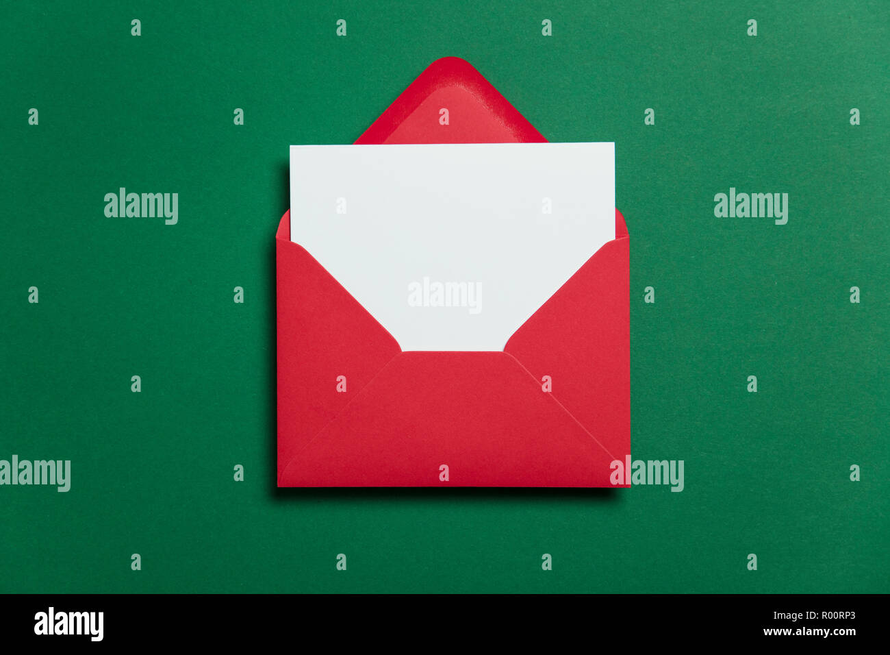 Blank white card with red paper envelope Christmas card template mock ...